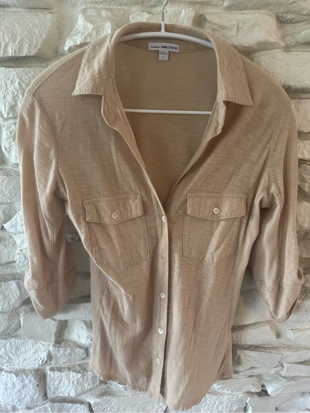 James Perse Beige Slub Knit Utility Button Down Shirt - Size 1 (NWOT)